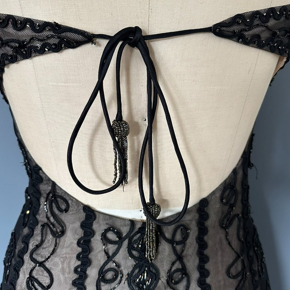 90s Vintage Niki Livas Black Lace Overlay Formal Dress Open Back - Picture 8 of 12